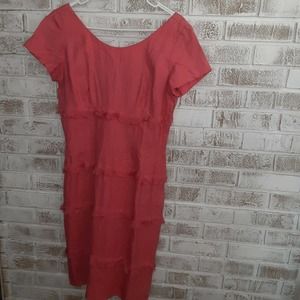 Adele Martin Original Salmon, Fringed, Fitted Dress . Brunch, Weddings Summer